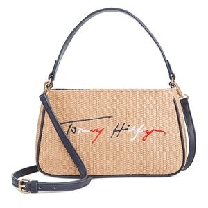 NEW‎ Tommy Hilfiger Handbag Crossbody Weaved Rattan Signature Logo Embroidered